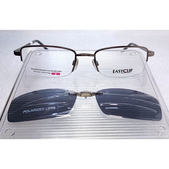 EasyClip Polarized Clip-on 1/2 Rim Eyeglasses Iridescent Bronze Silver 52-19-140 - Picture 1 of 15